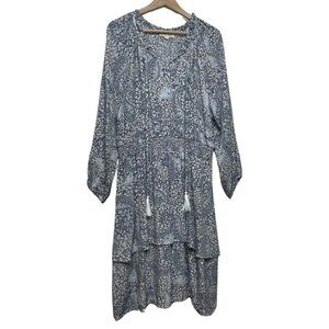 INDIGO ROSE | Paisley Print Blue Boho Long Sleeve Layered Dress | Size 3X
